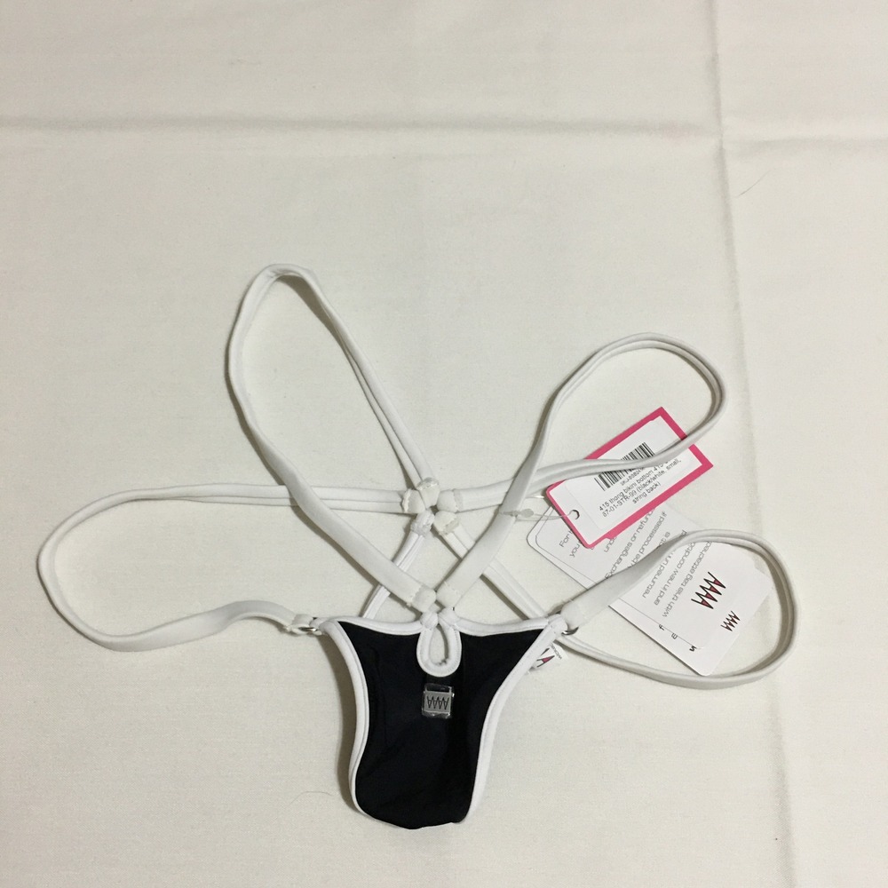 Wicked Weasel Thong Bikini Bottom Womens Small 415 Black White String Back NWT
